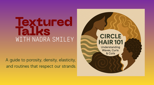 Evolving textures, imagery showing wavy, curly, and coily patterns and hairstyles across a range of lengths and fall colors.