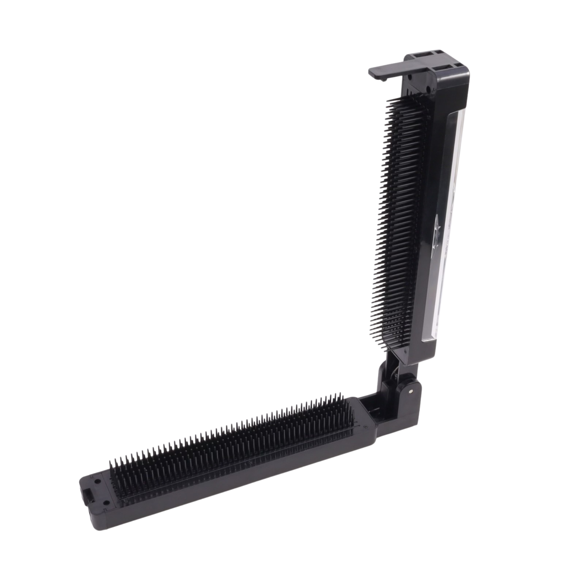 Alli Styles Assistant fully extended, professional hair braiding machine showing dual rows of flexible teeth for secure hair separation and organization, designed to hold bulk braiding hair securely.