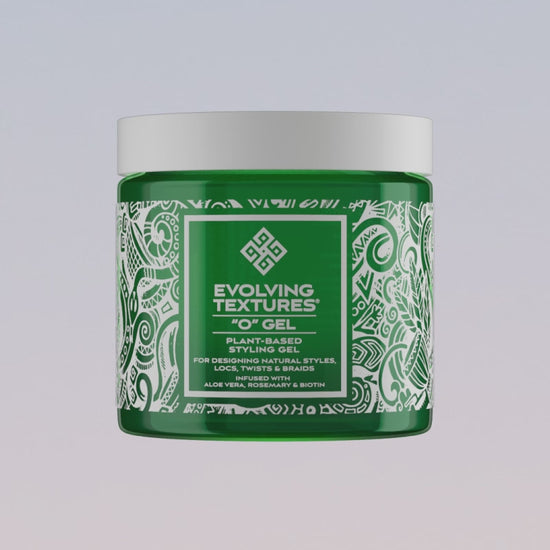 Evolving Textures O Gel 3D braiding gel in green jar, Plant-Based Hair Gel Infused with Aloe Vera, Rosemary, and Biotin for Moisture, Hold, and Healthy Hair.
