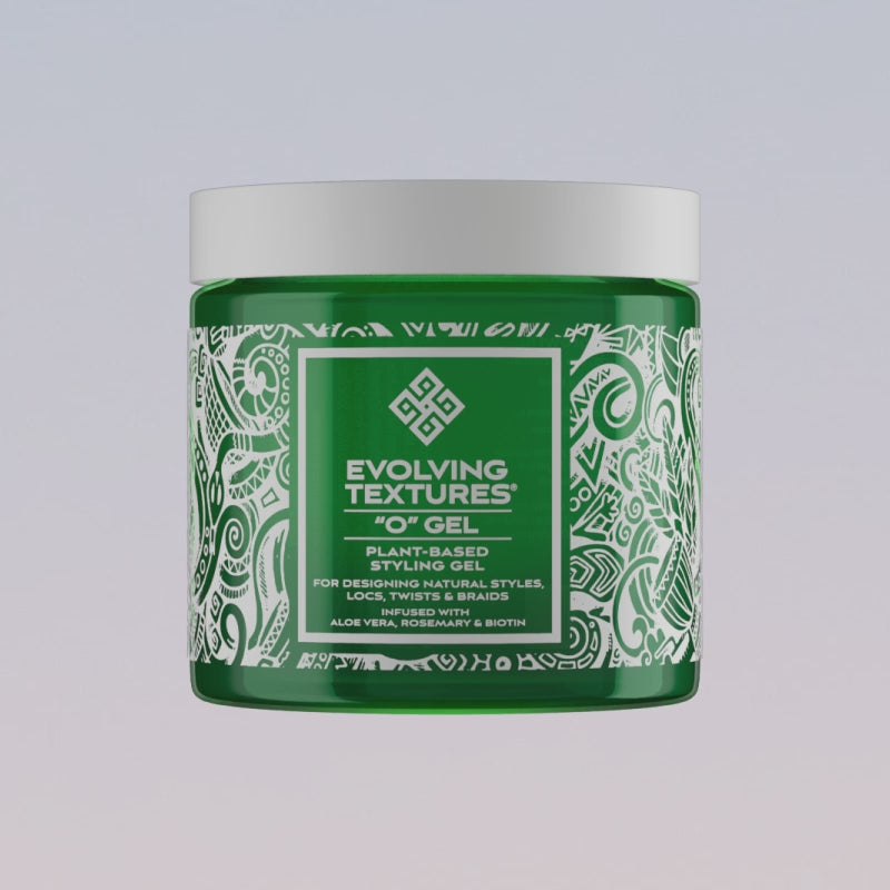 Evolving Textures O Gel 3D braiding gel in green jar, Plant-Based Hair Gel Infused with Aloe Vera, Rosemary, and Biotin for Moisture, Hold, and Healthy Hair.