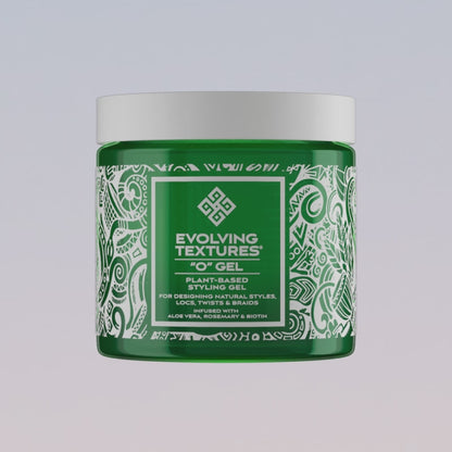 Evolving Textures O Gel 3D braiding gel in green jar, Plant-Based Hair Gel Infused with Aloe Vera, Rosemary, and Biotin for Moisture, Hold, and Healthy Hair.